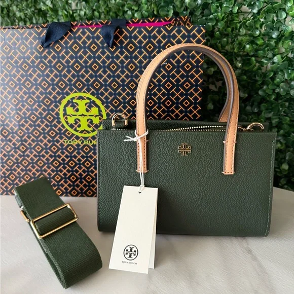 Tory Burch Blake Mini Leather Tote in Basil Handbag NWT - Picture 1 of 9